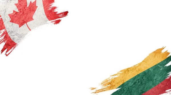 Bandeiras do Canadá e da Lituânia em fundo branco — Fotografia de Stock